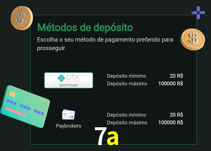 O cassino 7a oferece uma grande variedade de métodos de pagamento